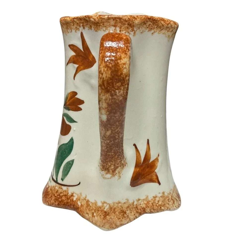 Vintage Cash Family Hand Painted Ceramic Pottery‎ Off White Brown Floral Pitcher